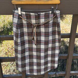 Rare Vintage Drama Plaid Pencil Midi Skirt with Curved Hem & Waist Tie